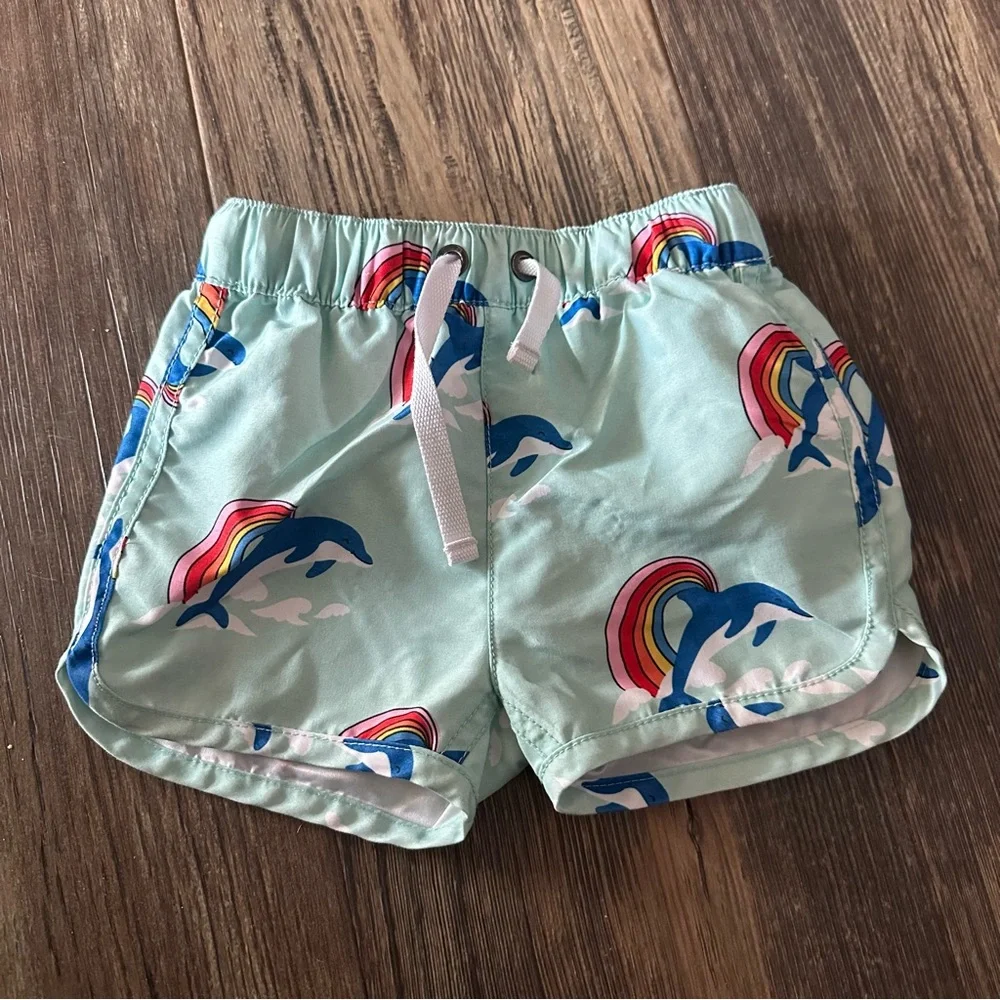 Hanna Andersson rainbow and dolphin swim trunks baby boy 6-12 mo 70 lined shorts